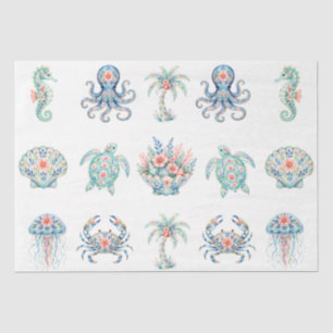 Coastal Nautical Beachy Sea Life Themed Decoupage Tissue Paper