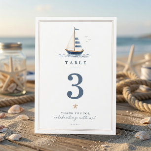 Coastal Nautical Birthday Sailboat Party Table Number