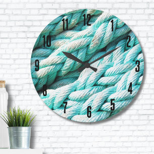 Coastal Nautical Blue Rope Pattern Large Clock