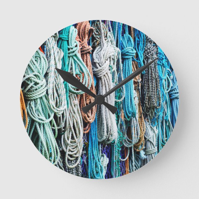 Coastal Nautical Blue Rope Pattern Round Clock (Front)