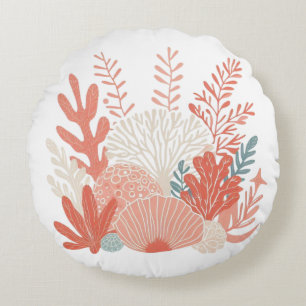 Coastal/nautical coral reef round pillow