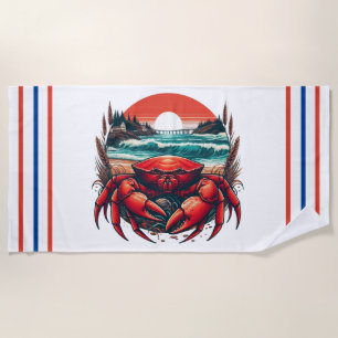 coastal/nautical Maine crab Beach Towel