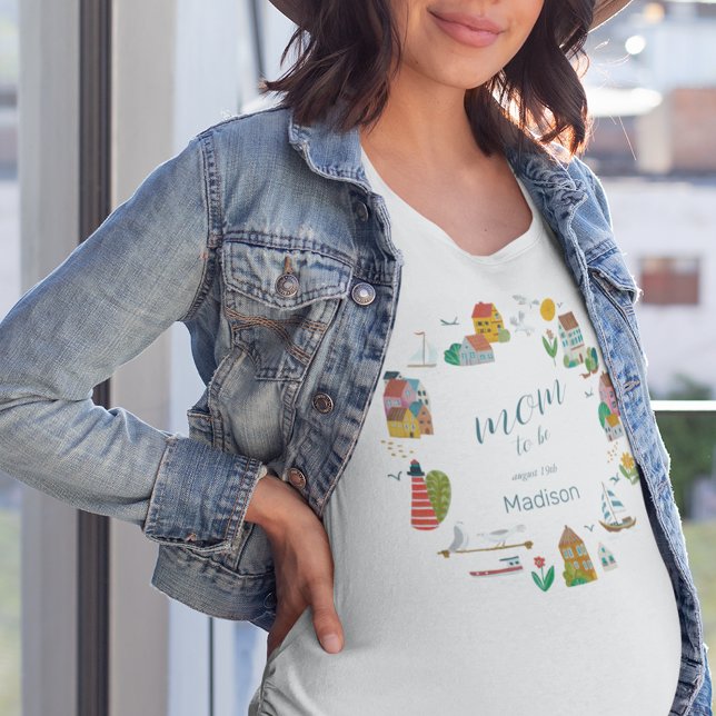 Coastal Nautical Mom to be Baby Shower T-Shirt (Coastal Nautical Mom to be Baby Shower T-Shirt)