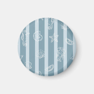 Coastal Nautical Pattern Blue Sea Shell & Seahor Magnet