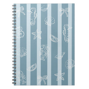 Coastal Nautical Pattern Blue Sea Shell & Seahor Notebook