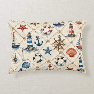 Coastal Nautical Seamless Pattern Accent Pillow