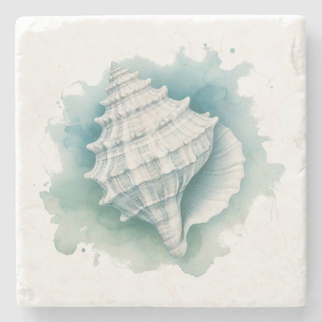Coastal/Nautical seashell  Stone Coaster (Front)