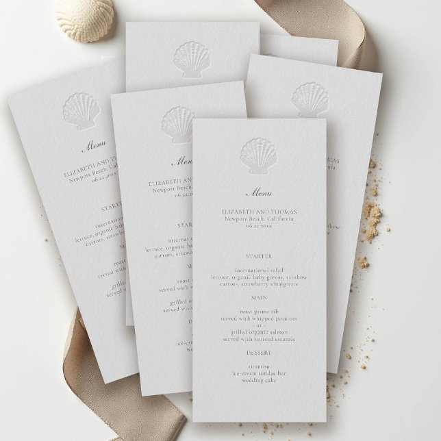 Coastal Nautical Shell Classic Formal Wedding Menu (nautical wedding menu coastal modern classic formal traditional elegant shell medium ivory)