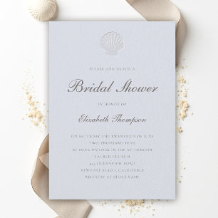 Coastal Nautical Shell Formal Blue Bridal Shower Invitation