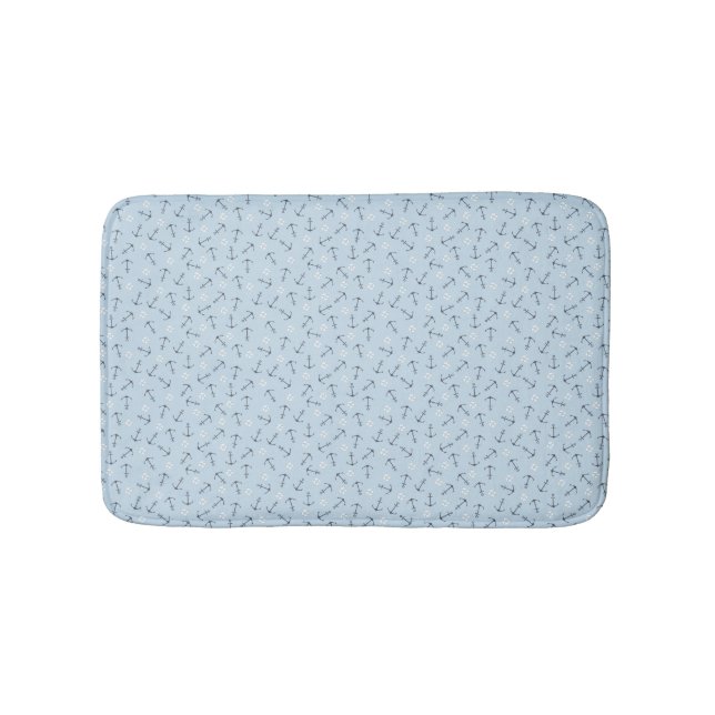 Coastal Nautical Small Anchors Tossed on Soft Blue Bath Mat (Front)