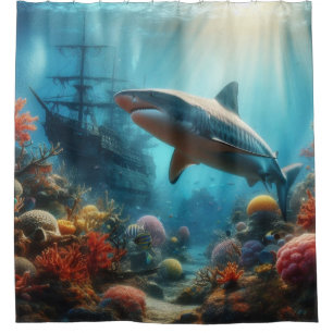Coastal/nautical tiger shark & coral reef