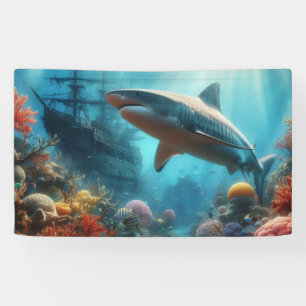 Coastal/nautical tiger shark & coral reef banner
