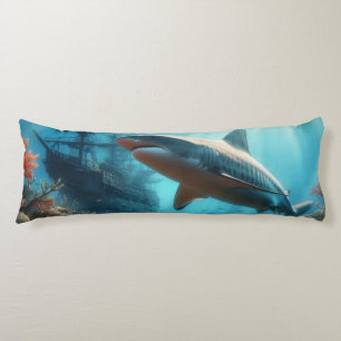 Coastal/nautical tiger shark & coral reef body pillow