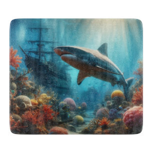 Coastal/nautical tiger shark & coral reef cutting board