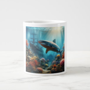 Coastal/nautical tiger shark & coral reef large coffee mug