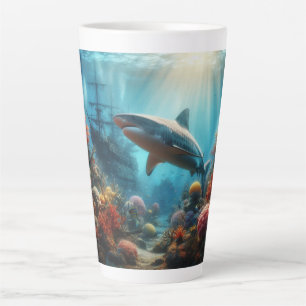 Coastal/nautical tiger shark & coral reef latte mug