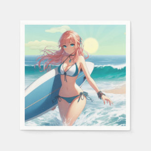 Coastal/Nautical/tropical anime surfer girl Napkin
