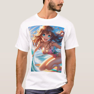 Coastal/Nautical/tropical anime surfer girl T-Shirt
