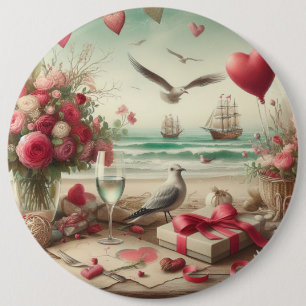 Coastal/Nautical Valentine's day  6 Inch Round Button
