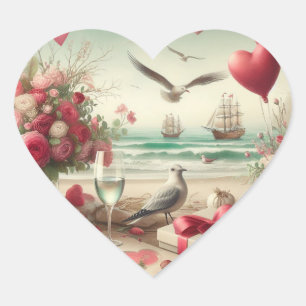 Coastal/Nautical Valentine's day Heart Sticker