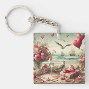 Coastal/Nautical Valentine's day  Keychain