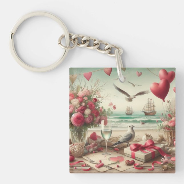 Coastal/Nautical Valentine's day  Keychain (Front)