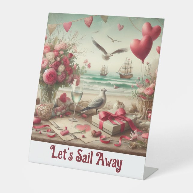 Coastal/Nautical Valentine's day  Pedestal Sign (Front)