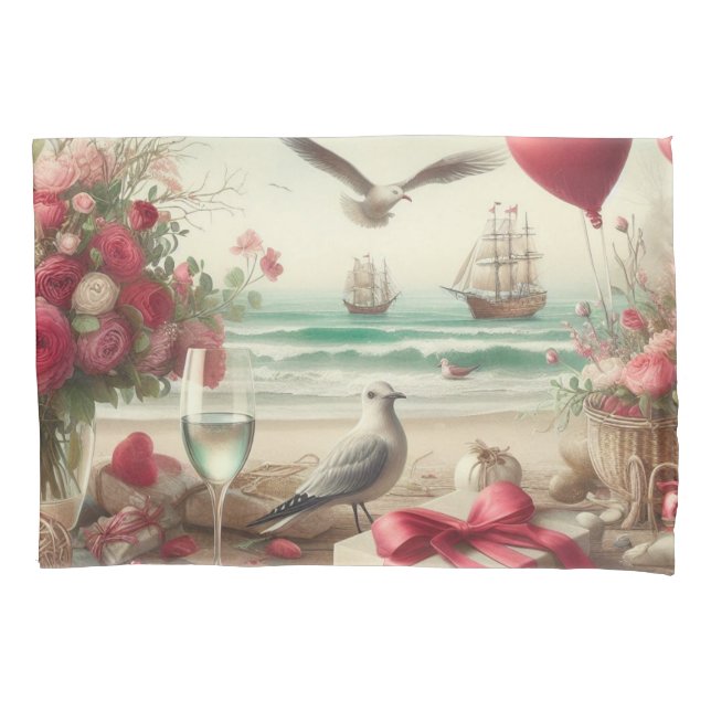 Coastal/Nautical Valentine's day  Pillowcase (Front)