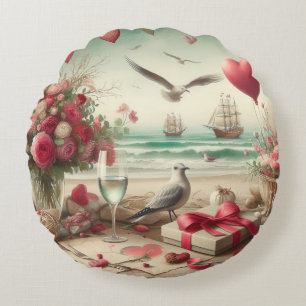 Coastal/Nautical Valentine's day Round Pillow