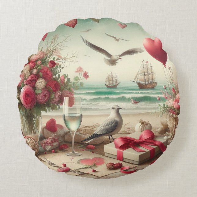 Coastal/Nautical Valentine's day  Round Pillow (Front)
