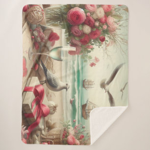 Coastal/Nautical Valentine's day  Sherpa Blanket