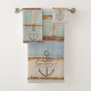 Coastal Nautical Weathered Summer Beach Wood  Bath Towel Set