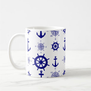 Coastal Nautical White Blue Sailing Pattern Coffee Mug