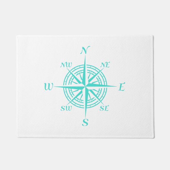 Coastal Nautical White Compass Rose Doormat (Front)