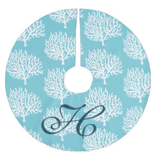 Coastal Nautical White Sea Coral Family Initial Brushed Polyester Tree Skirt