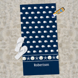 Coastal Navy Blue Personalized Starfish Beach Towel