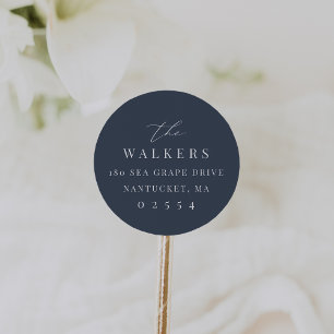 Coastal Navy Blue Round Return Address Sticker