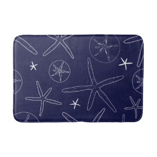 Coastal Navy Blue Starfish, Sand Dollar Bath Mat