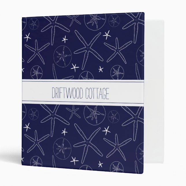 Coastal Navy Blue Starfish, Sand Dollar Binder (Front/Inside)