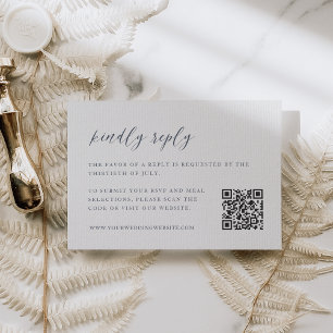 Coastal Navy & White Wedding QR Code RSVP Card