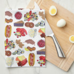 Coastal New England Foods Northeast America USA Kitchen Towel<br><div class="desc">Print features an original illustration of an assortment of classic New England foods, including cranberries, blueberry pie, lobster, a seafood clambake, cider doughnuts, clam chowder, clams, maple candy, boiled dinner, Boston baked beans, clamcakes, and a lobster roll. All of the best foods of Maine, Massachusetts, Rhode Island, Vermont, and New...</div>