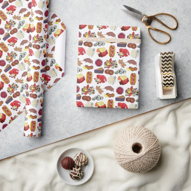 Coastal New England Foods Northeast America USA Wrapping Paper (Crafts)