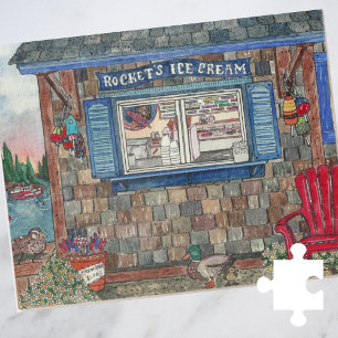 Coastal New England Ice Cream Shop Watercolor Jigsaw Puzzle