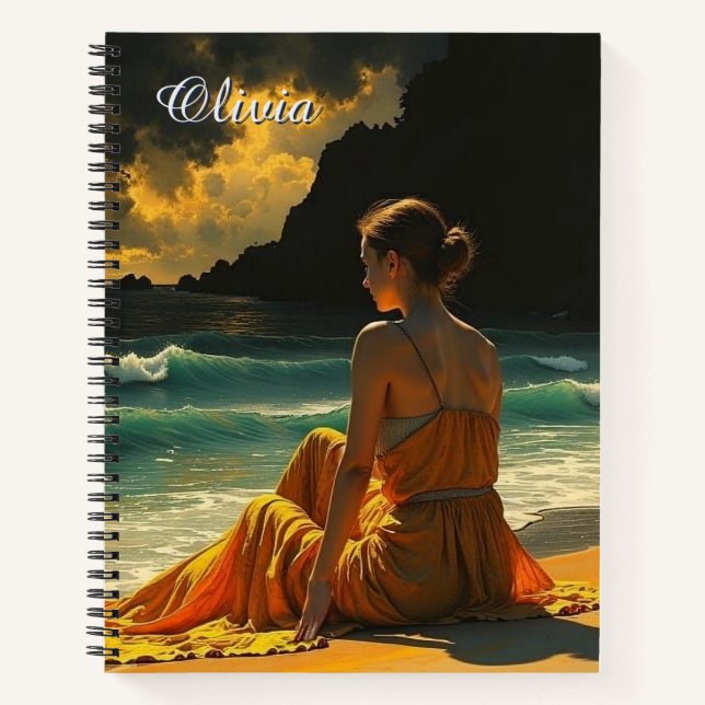 Coastal Night Seaside Reflection Personalized Notebook (Front)