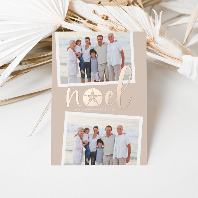 Coastal Noel | 2 Photo Christmas Foil Holiday Card (Creator Uploaded)