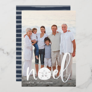 Coastal Noel   Vertical Christmas Photo Foil Holiday Card