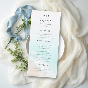 Coastal Ocean Beach Blue Aqua Wave Elegant Wedding Menu
