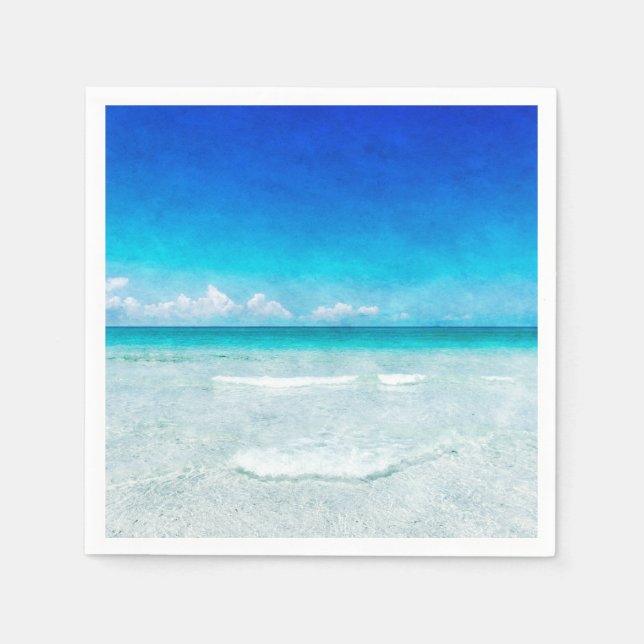 Coastal Ocean Beach in Teal Aqua Turquoise Blue Napkin (Front)