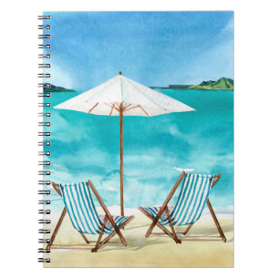 Coastal Ocean Beach Scene Two Beach Chairs  Notebook