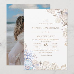 Coastal Ocean Beach Wedding Photo Invitation